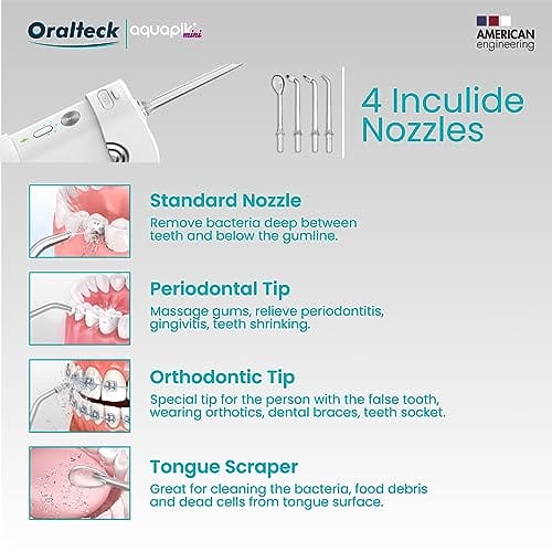 AQUAPIK DUO Pack Irrigatory dentystyczne. Aquapik 100 Komputer stacjonarny zawiera: 8 dysz 10 poziomów i Aquapik Mini przenośny irygator zawiera: 4 dysze 5 trybów użytkowania. (Różowy) - obrazek 3