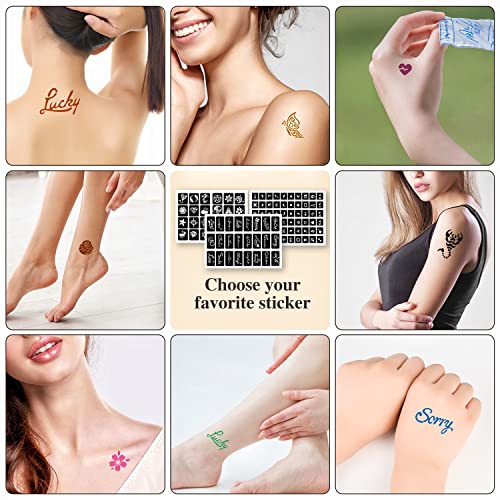 YUXUAN Temporäres Tattoo Set, 9 Farben Temporäre Tattoos Cone, 108 teiliges Schablonenmuster Sets, 1 Applikatorflasche und 5 Kunststoffdüsen, Tattoo Zeichenset für Halloween, Weihnachten, Party. - obrazek 4