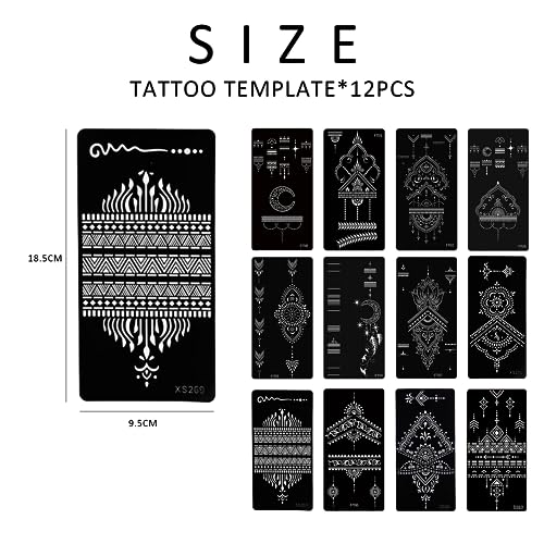 12 Stück Tattoo-Schablonen, Temporäres Tattoo-Schablonen-Set, Tattoo-Schablonen-Set Für Frauen, Body-Art-Tattoo-Schablonenaufkleber, Hand-Tattoo-Aufkleber Für Frauen, Fingerkörper - obrazek 6