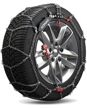 KÖNIG CS-9 060 Łańcuchy śniegowe, zestaw 2 sztuki, 175/80-13, 185/70-13, 195/65-13, 205/60-13, 165/80-14, 165/75-14, 175/70-14, 185/65-14, 195/60-14, 175/65-15, 185/55-15, 195/50-15, 155-15, 195/45-16, 185/50-16, 175/55-16, 10 mm luz wewnątrz i na bieżniku, ochrona felg stopowych, homologacje: Ö-Norm 5117, UNI 11313, TÜV, nie do użytku terenowego
