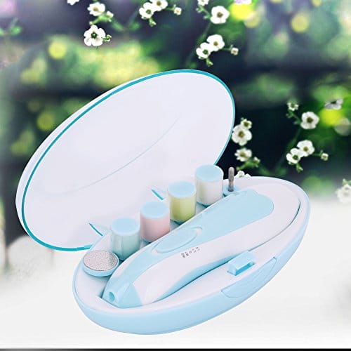 Pilnik do paznokci dla dzieci obcinacz do paznokci elektryczne narzędzie do pielęgnacji paznokci z 6 głowicami szlifierskimi dla niemowląt małych dzieci noworodków (niebieski) - obrazek 6