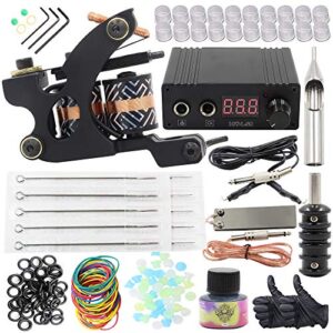 Tattoo-Kit für Anfänger - Rayyl Tattoo-Maschinengewehr Dual-Coiled Coils Tattoo-Kit Tattoo-Netzteil Tattoo-Tinte Schwarz Tattoo-Zubehör für Anfänger, Lernende und Tattoo-Künstler