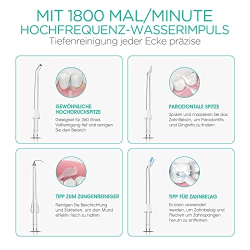 VOYOR bezprzewodowy irygator do jamy ustnej do czyszczenia zębów do czyszczenia przestrzeni międzyzębowych elektryczny wielokrotnego ładowania wodoszczelność IPX7 środek do usuwania płytki nazębnej do aparatów ortodontycznych WF300 - obrazek 3