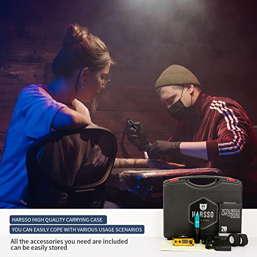 Harsso Tattoo Machine Set, Rotary Pen Tätowiermaschine set mit 20 Cartridgenadeln/Netzteil/Fußpedal/Fake Haut und Box, Komplettes Tattoo-Kit für Tätowierer und Anfänger Blau - obrazek 4