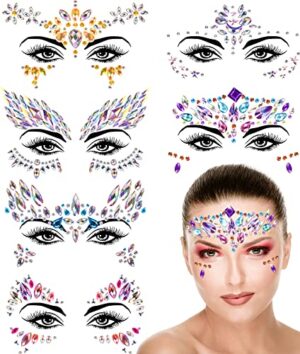 Glitzersteine Gesicht - 6PCS Selbstklebendes Strasssteine Set für Festival, Karneval, Partys - Temporäre Tattoos Schmucksteine Gesichtglitzer - Make-up Accessoire