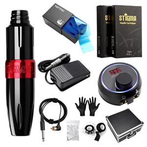Stigma Tattoo Maschine Set Rotary Tattoo Maschine Stift 20stk. Tattoo Cartridges Patrone Digital Stromversorgung Einwegabdeckungen Griff Bandage Aluminiumlegierungsbox EM122PB20KIT