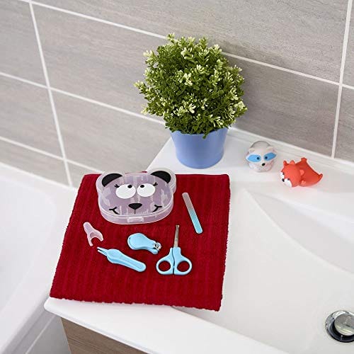 Badabulle Mój 1 zestaw do manicure kosmetyczka do pielęgnacji paznokci dla niemowląt z okrągłymi nożyczkami obcinaczem do paznokci pilnik do paznokci szczypce higieniczne i jego okładką - obrazek 2