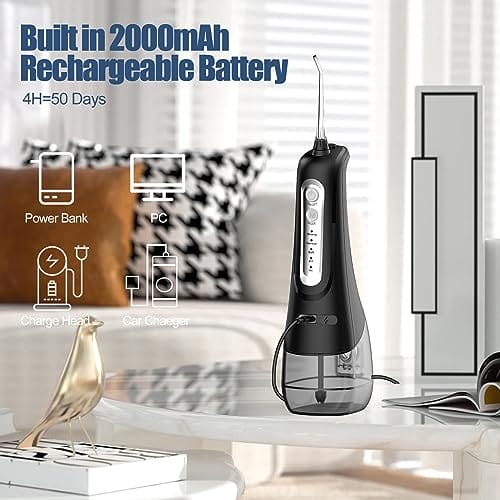 Bezprzewodowy irygator do jamy ustnej 4 tryby czyszczenia 4 końcówki jet wodoszczelność IPX7 i ładowanie przez USB elektryczne urządzenie do czyszczenia zębów w podróży i Homful dla ortopedów do - obrazek 5