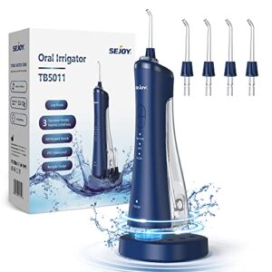 Nitki do wody do zębów bezprzewodowe irygator do irygatorów irygator do wrażliwych zębów implantów ortodontycznych strumień wody irygatora jamy ustnej 3 tryby 4 końcówki wodoodporność IPX7 zdejmowany zbiornik na wodę niebieski