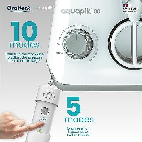 AQUAPIK DUO Pack Irrigatory dentystyczne. Aquapik 100 Komputer stacjonarny zawiera: 8 dysz 10 poziomów i Aquapik Mini przenośny irygator zawiera: 4 dysze 5 trybów użytkowania. (Różowy) - obrazek 6