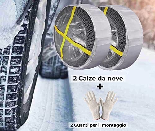 BSSTORE Uniwersalne skarpety śniegowe wielokrotnego użytku łańcuchy śnieżne z tkaniny R13 do R18 | Zestaw 2 sztuk dla kół napędowych (Rozmiar S) - Lekkie i łatwe w montażu łańcuchy śnieżne dla samochodów z napędem, w zestawie rękawiczki - obrazek 6