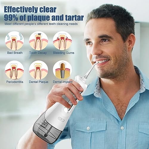 Bezprzewodowy irygator do jamy ustnej 4 tryby czyszczenia 4 końcówki jet wodoszczelność IPX7 i ładowanie przez USB elektryczne urządzenie do czyszczenia zębów w podróży i Homful dla ortopedów do - obrazek 4