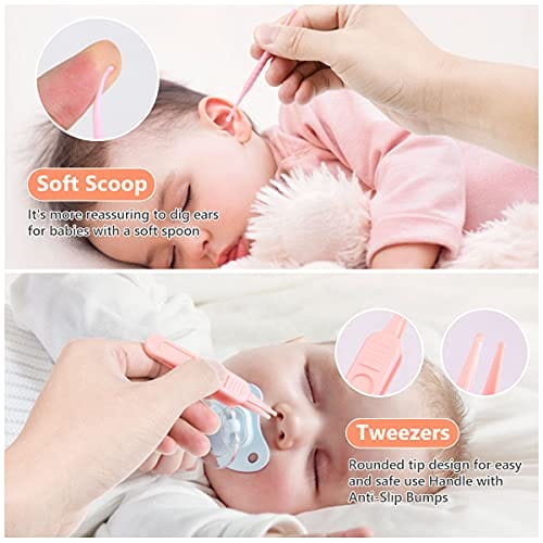 Vicloon Zestaw do pielęgnacji niemowląt zestaw do paznokci dla niemowląt 6 w 1 z bezpiecznym obcinaczem do paznokci nożyczkami pęsetą i pilnikiem paznokci środkiem do czyszczenia uszu (różowy) - obrazek 4