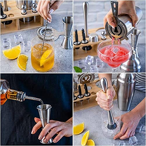 Zestaw do koktajli BlauKe - 17 elementów, stal nierdzewna, stojak bambusowy - obrazek 7