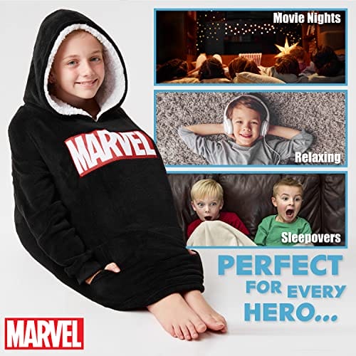 Marvel Oversized Blanket Hoodie Kids Avengers Captain America Iron Man - obrazek 3