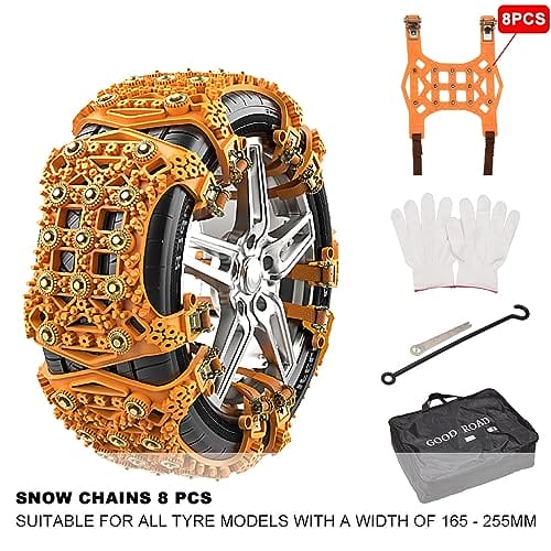 Blueshyhall - Uniwersalne łańcuchy śniegowe 8 sztuk, kompozytowy materiał, łatwy montaż, szerokość opon 165-255mm - obrazek 2