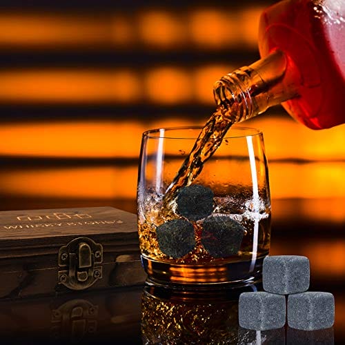 Zestaw kamieni do whisky w drewnianym pudełku - 9 kostek lodu wielokrotnego użytku, szczypce i woreczek prezentowy - obrazek 4