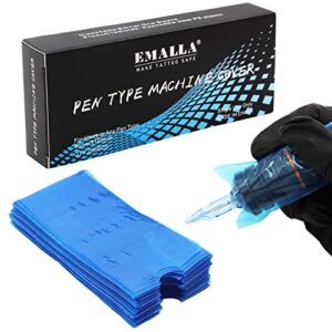 Stift Taschen - Emalla 200Pcs Blau Stift Maschinenabdeckungen Einweg Stifthüllen zum Tätowieren Schützen Sie Patronenmaschinen-Stiftgriffe, die Zubehör reinigen