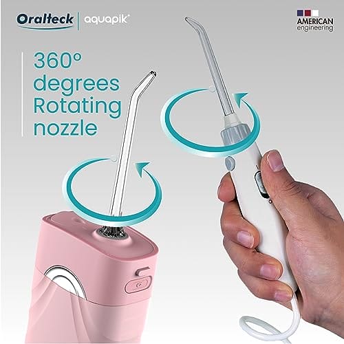 AQUAPIK DUO Pack Irrigatory dentystyczne. Aquapik 100 Komputer stacjonarny zawiera: 8 dysz 10 poziomów i Aquapik Mini przenośny irygator zawiera: 4 dysze 5 trybów użytkowania. (Różowy) - obrazek 5