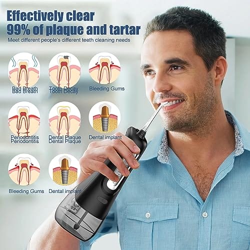 Bezprzewodowy irygator do jamy ustnej 4 tryby czyszczenia 4 końcówki jet wodoszczelność IPX7 i ładowanie przez USB elektryczne urządzenie do czyszczenia zębów w podróży i Homful dla ortopedów do - obrazek 4