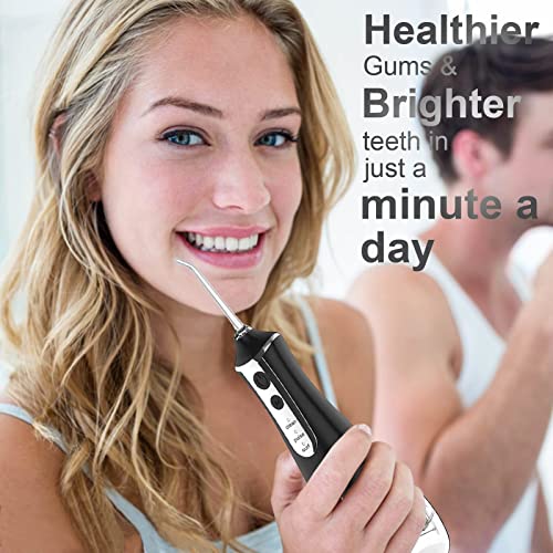 Water Flosser bezprzewodowy środek do czyszczenia zębów 350 ml przenośny bezprzewodowy irygator jamy ustnej do pielęgnacji zębów użytku domowego i podróży 3 tryby z 5 końcówkami strumieniowymi i - obrazek 4