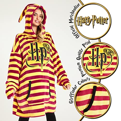 Harry Potter Damskie bluzy z kapturem oversize koc z kapturem - Oficjalny Harry Potter Merchandise z kieszonką kangurką i podszewką z Sherpa Fleece - obrazek 5