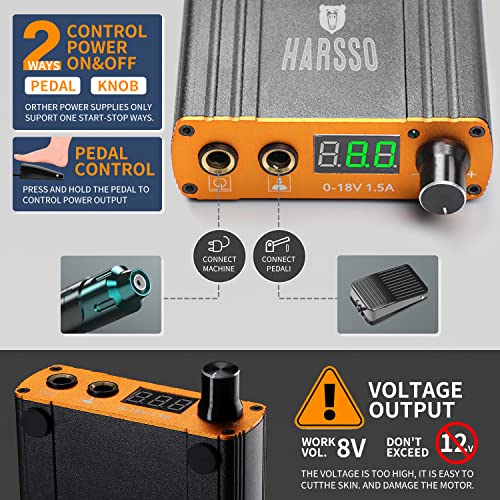 Harsso Tattoo Machine Set, Rotary Pen Tätowiermaschine set mit 20 Cartridgenadeln/Netzteil/Fußpedal/Fake Haut und Box, Komplettes Tattoo-Kit für Tätowierer und Anfänger Blau - obrazek 2