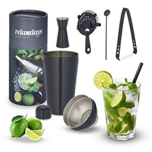 Relaxdays Zestaw shaker do koktajli stal nierdzewna 5-częściowy zestaw barowy 500 ml akcesoria barowe do domu zestaw do mieszania koktajli wybór kolorów