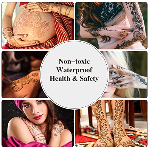 YUXUAN Temporäres Tattoo Set, 9 Farben Temporäre Tattoos Cone, 108 teiliges Schablonenmuster Sets, 1 Applikatorflasche und 5 Kunststoffdüsen, Tattoo Zeichenset für Halloween, Weihnachten, Party. - obrazek 3