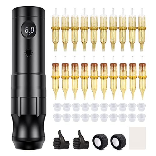 TATELF Wireless Tattoo Maschine Set Coreless Rotary Tattoo Pen Kit mit 2pcs 2200mAh Batterie Power 20pcs Patronennadeln für Anfänger Künstler