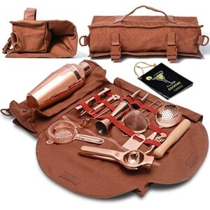 Zestaw akcesoriów do koktajli w miedzianym wyglądzie - 17-częściowy zestaw narzędzi z torbą