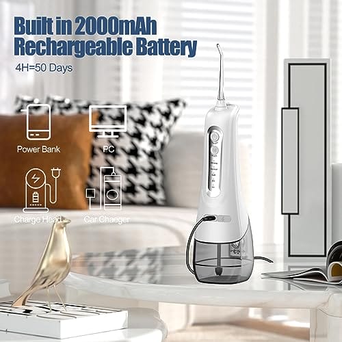 Bezprzewodowy irygator do jamy ustnej 4 tryby czyszczenia 4 końcówki jet wodoszczelność IPX7 i ładowanie przez USB elektryczne urządzenie do czyszczenia zębów w podróży i Homful dla ortopedów do - obrazek 5