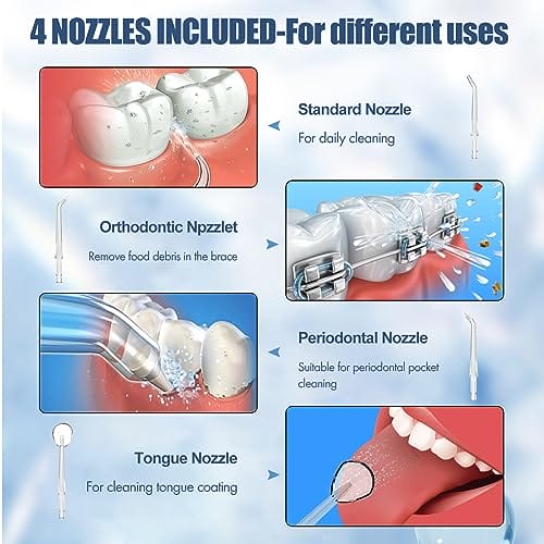 Bezprzewodowy irygator do jamy ustnej 4 tryby czyszczenia 4 końcówki jet wodoszczelność IPX7 i ładowanie przez USB elektryczne urządzenie do czyszczenia zębów w podróży i Homful dla ortopedów do - obrazek 7