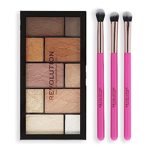 Zestaw do makijażu Revolution Shimmer Glam Eye - 3 pełnoklatkowe pędzle i paleta cieni do powiek - obrazek 4