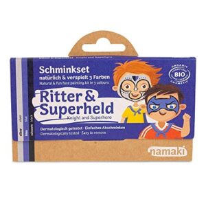 Zestaw do makijażu Rycerz i Superbohater 75 g - namaki, bio-certyfikowany, hipoalergiczny, paleta 3 kolorów, szablony, pędzel