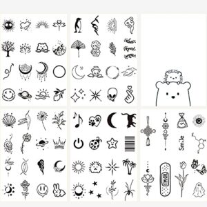 Temporary Tattoos Sets, 5 Sheets Neck Small Face Bohemian, Fake Tattoo Sticker, Lace Tribal Tattoos, Lotus Moon Flowers Girls Tattoo, Colour Skin for Women, Black