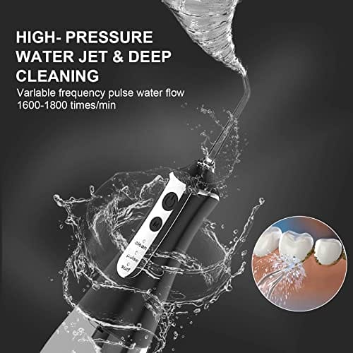 Water Flosser bezprzewodowy środek do czyszczenia zębów 350 ml przenośny bezprzewodowy irygator jamy ustnej do pielęgnacji zębów użytku domowego i podróży 3 tryby z 5 końcówkami strumieniowymi i - obrazek 6