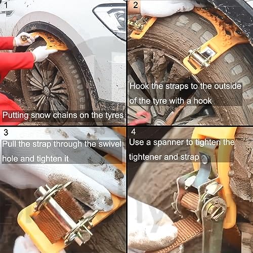 Blueshyhall - Uniwersalne łańcuchy śniegowe 8 sztuk, kompozytowy materiał, łatwy montaż, szerokość opon 165-255mm - obrazek 3