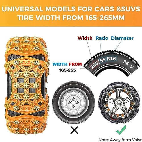 Blueshyhall - Uniwersalne łańcuchy śniegowe 8 sztuk, kompozytowy materiał, łatwy montaż, szerokość opon 165-255mm - obrazek 4