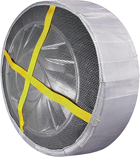 BSSTORE Uniwersalne skarpety śniegowe wielokrotnego użytku łańcuchy śnieżne z tkaniny R13 do R18 | Zestaw 2 sztuk dla kół napędowych (Rozmiar S) - Lekkie i łatwe w montażu łańcuchy śnieżne dla samochodów z napędem, w zestawie rękawiczki - obrazek 8