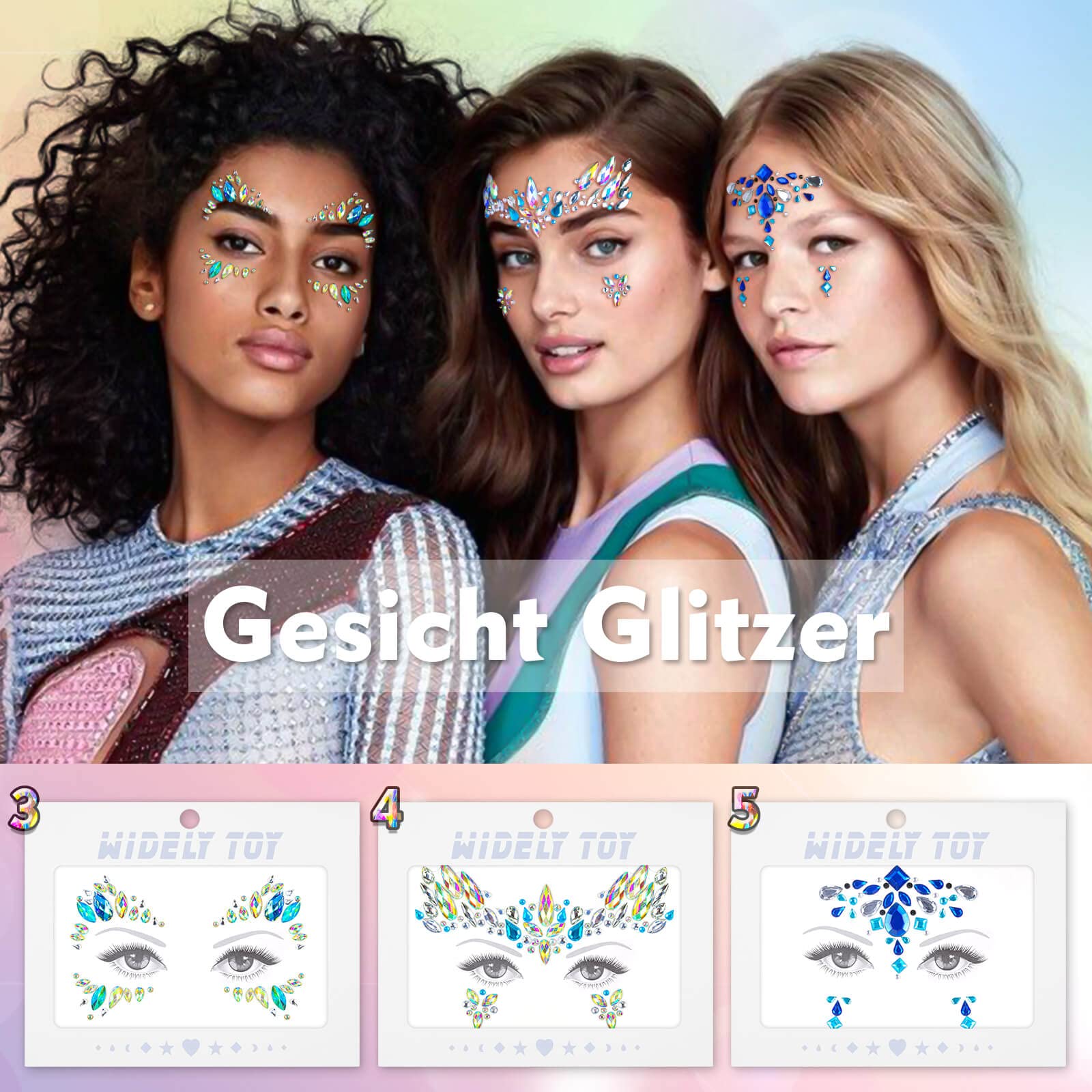 Zestaw 8 błyszczących kamyczków na twarz, festiwal, brokatowe kamyczki - obrazek 6