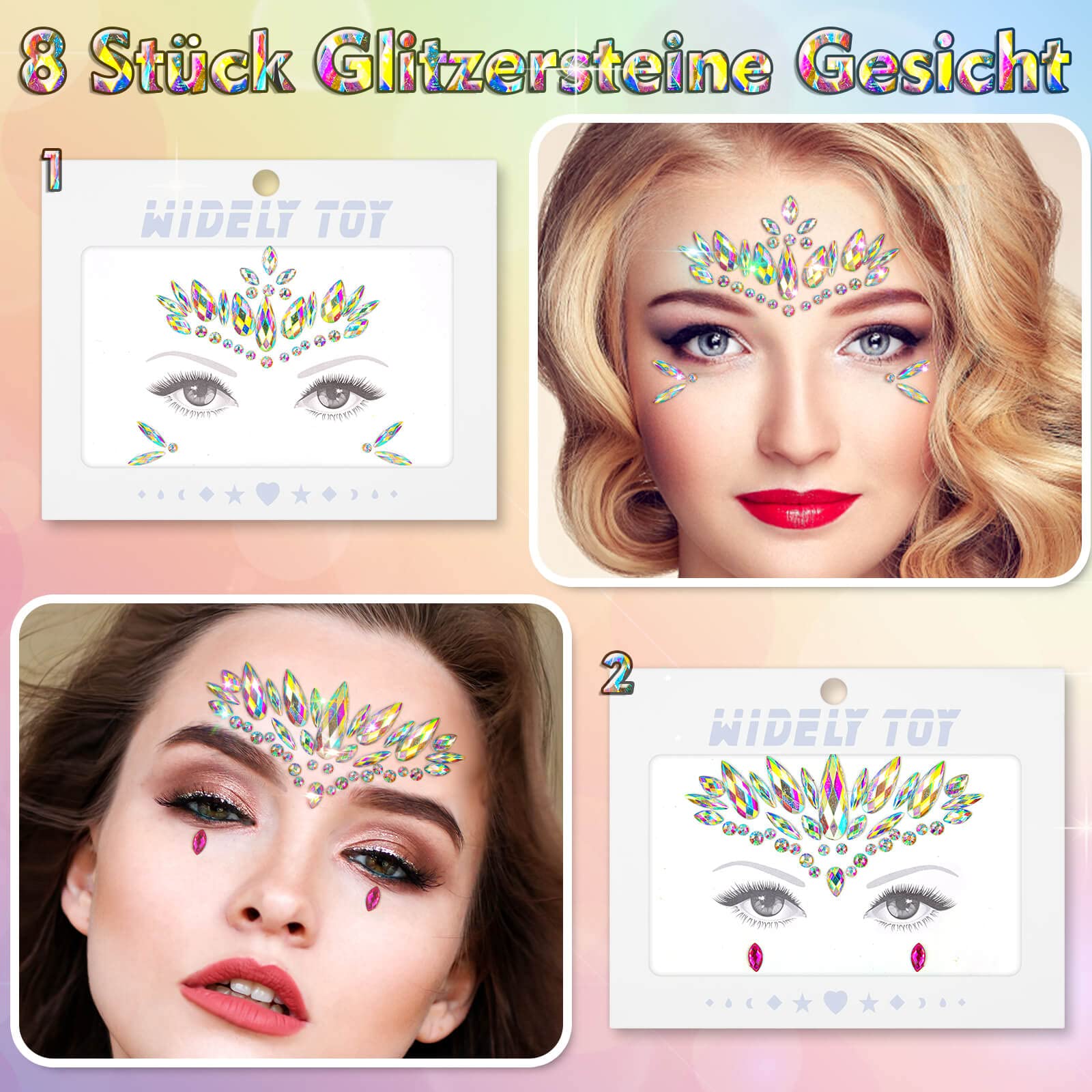 Zestaw 8 błyszczących kamyczków na twarz, festiwal, brokatowe kamyczki - obrazek 7