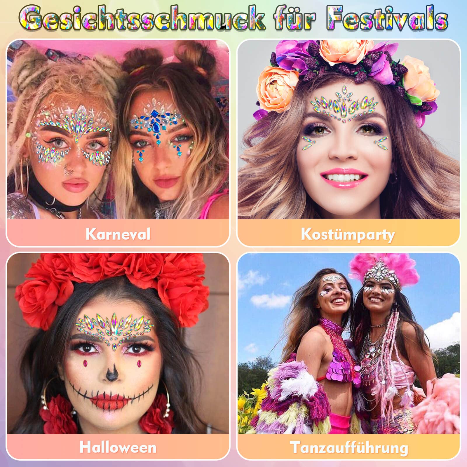 Zestaw 8 błyszczących kamyczków na twarz, festiwal, brokatowe kamyczki - obrazek 3